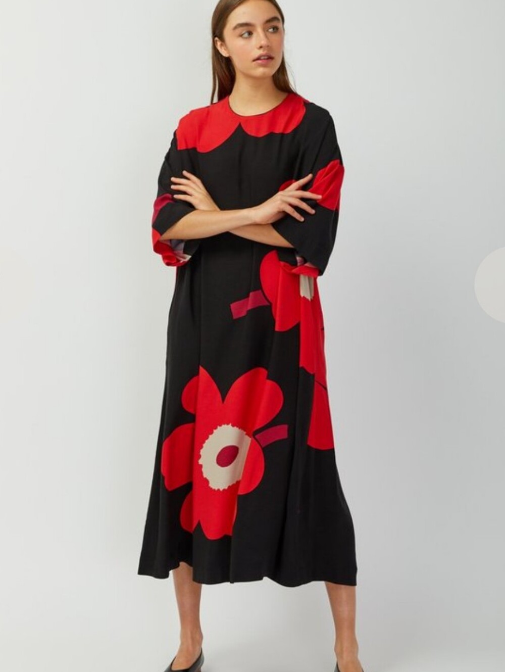 Rare Marimekko riimu juhlaunikko dress Black/Poppy Print Red Small